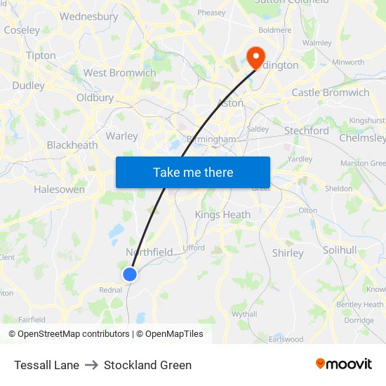 Tessall Lane to Stockland Green map