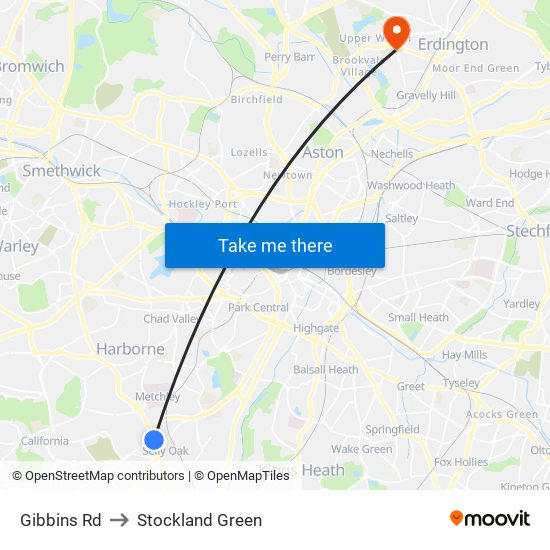 Gibbins Rd to Stockland Green map