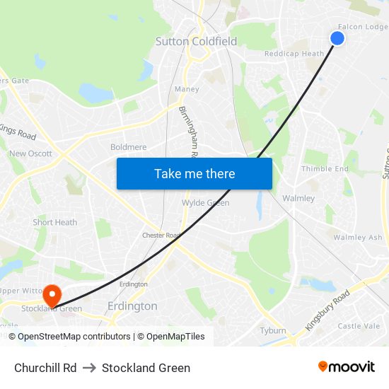 Churchill Rd to Stockland Green map