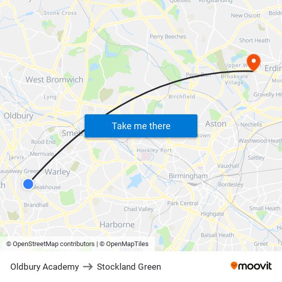 Oldbury Academy to Stockland Green map