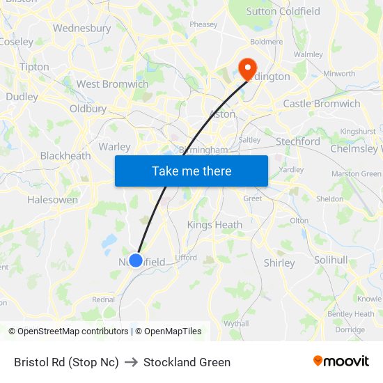 Bristol Rd (Stop Nc) to Stockland Green map