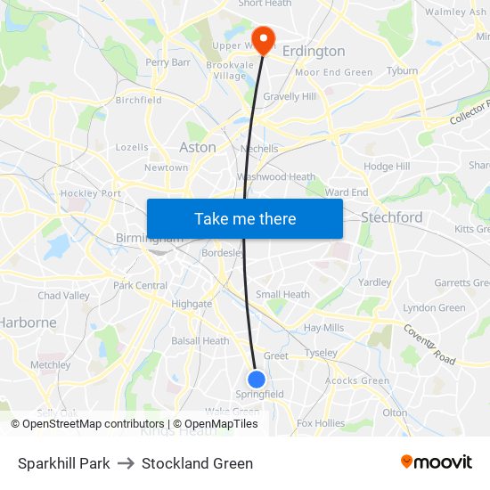 Sparkhill Park to Stockland Green map