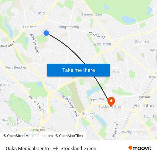 Oaks Medical Centre to Stockland Green map