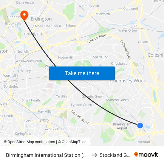 Birmingham International Station (Stop Sa) to Stockland Green map