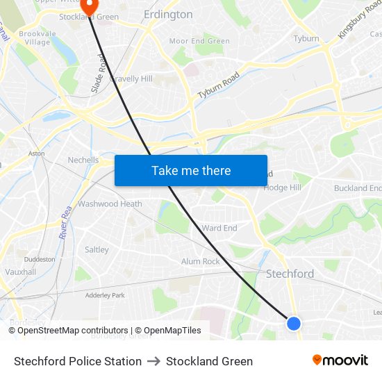 Stechford Police Station to Stockland Green map