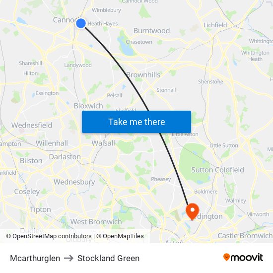 Mcarthurglen to Stockland Green map