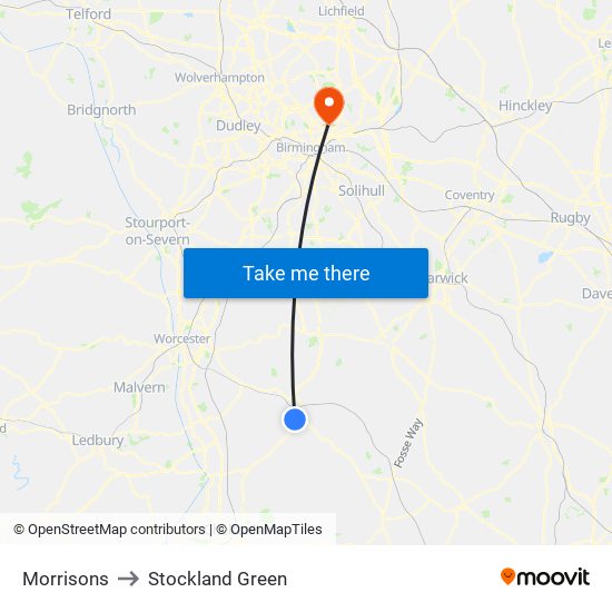 Morrisons to Stockland Green map