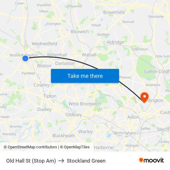 Old Hall St (Stop Am) to Stockland Green map