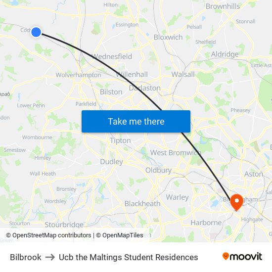 Bilbrook to Ucb the Maltings Student Residences map