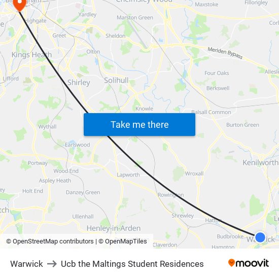 Warwick to Ucb the Maltings Student Residences map