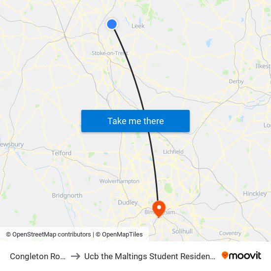Congleton Road to Ucb the Maltings Student Residences map