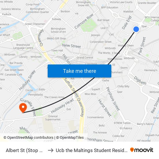 Albert St (Stop Ms9) to Ucb the Maltings Student Residences map