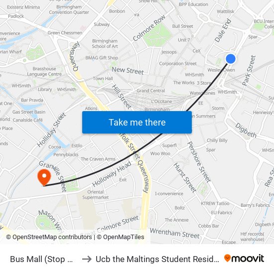 Bus Mall (Stop Ms8) to Ucb the Maltings Student Residences map