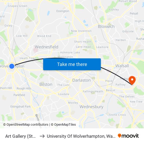 Art Gallery (Stop Bc1) to University Of Wolverhampton, Walsall Campus map