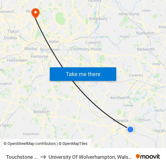 Touchstone Road to University Of Wolverhampton, Walsall Campus map