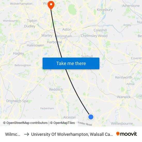 Wilmcote to University Of Wolverhampton, Walsall Campus map