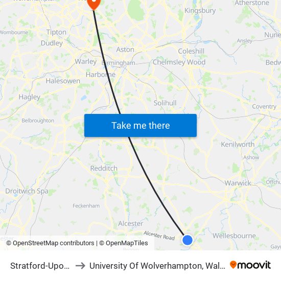 Stratford-Upon-Avon to University Of Wolverhampton, Walsall Campus map