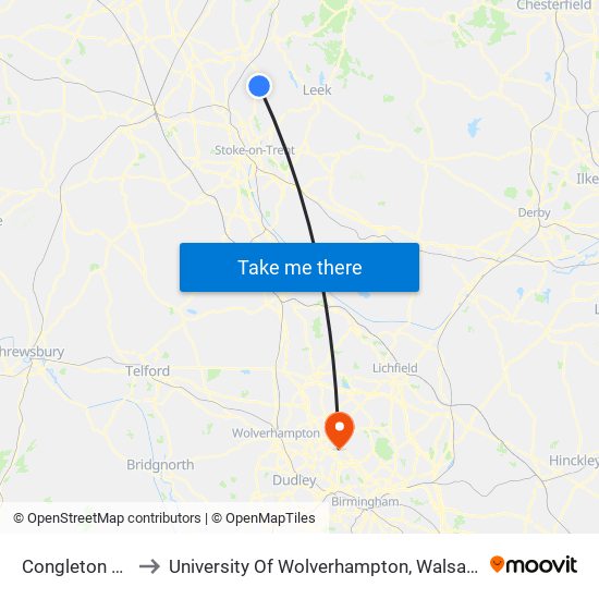 Congleton Road to University Of Wolverhampton, Walsall Campus map