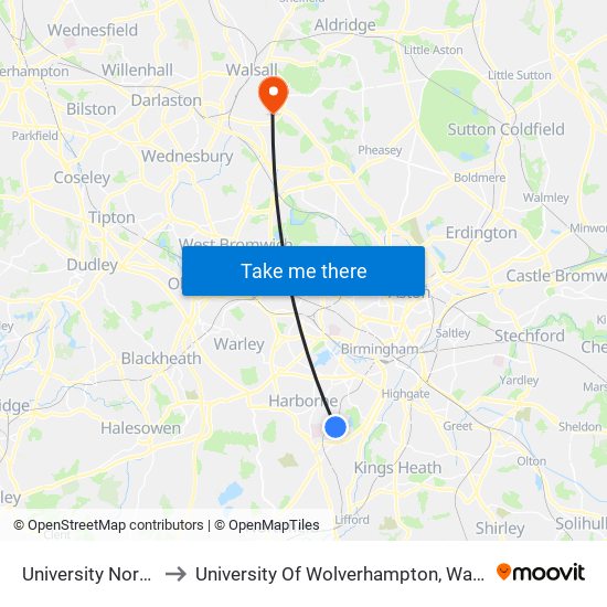 University North Gate to University Of Wolverhampton, Walsall Campus map
