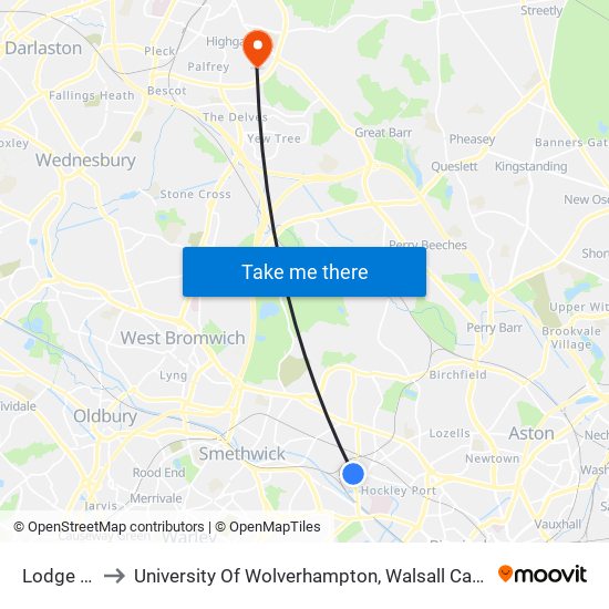 Lodge Rd to University Of Wolverhampton, Walsall Campus map