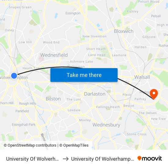 University Of Wolverhampton (Stop Ad) to University Of Wolverhampton, Walsall Campus map