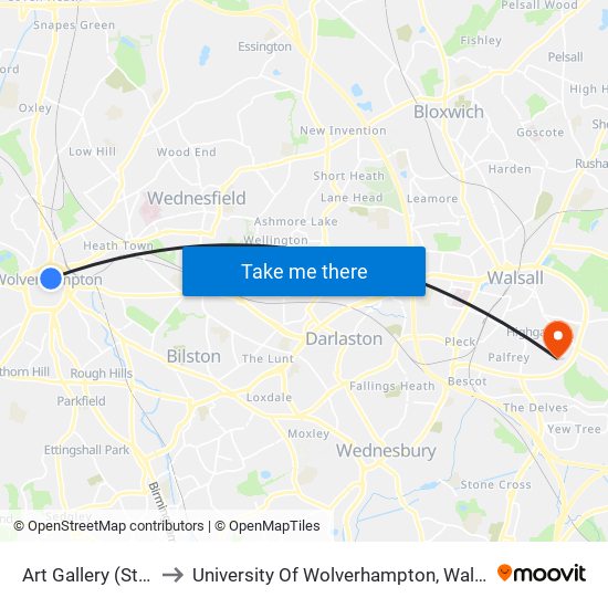 Art Gallery (Stop Ba) to University Of Wolverhampton, Walsall Campus map