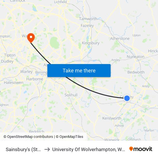 Sainsbury's (Stop Ts2) to University Of Wolverhampton, Walsall Campus map