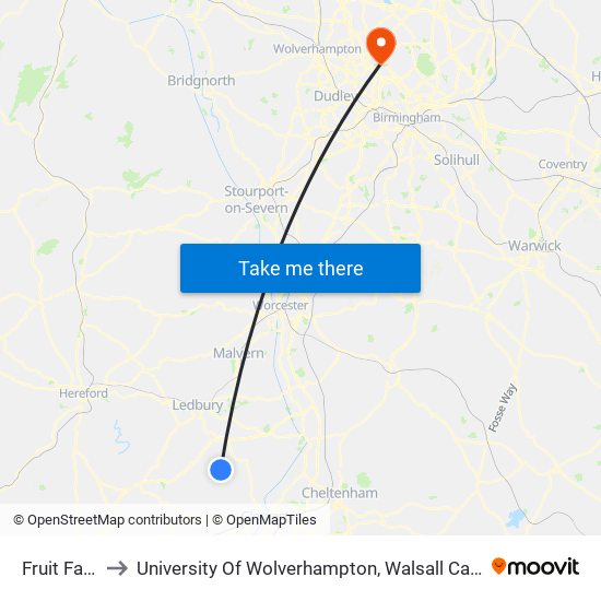 Fruit Farm to University Of Wolverhampton, Walsall Campus map