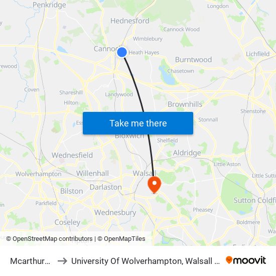 Mcarthurglen to University Of Wolverhampton, Walsall Campus map