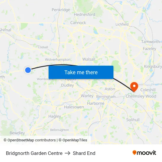 Bridgnorth Garden Centre to Shard End map
