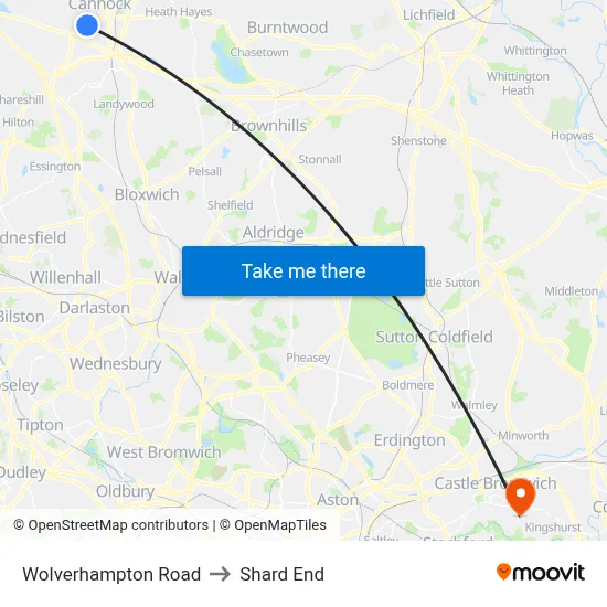 Wolverhampton Road to Shard End map