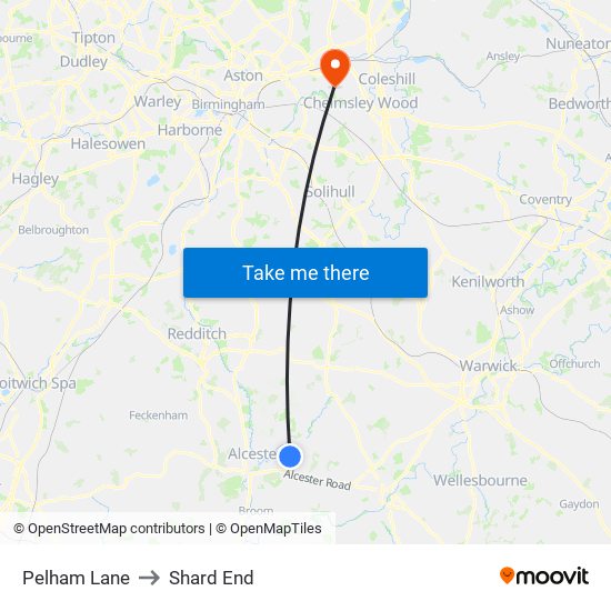 Pelham Lane to Shard End map