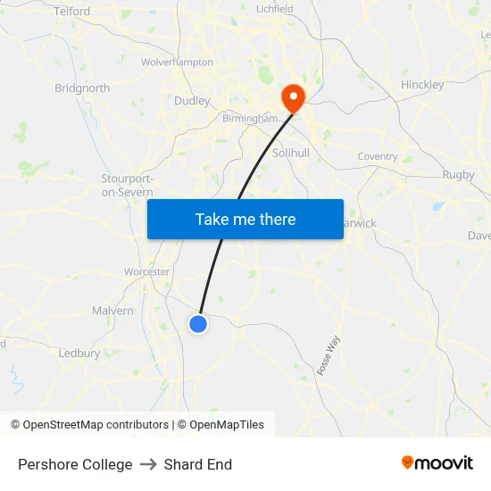 Pershore College to Shard End map