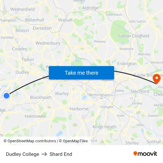 Dudley College to Shard End map