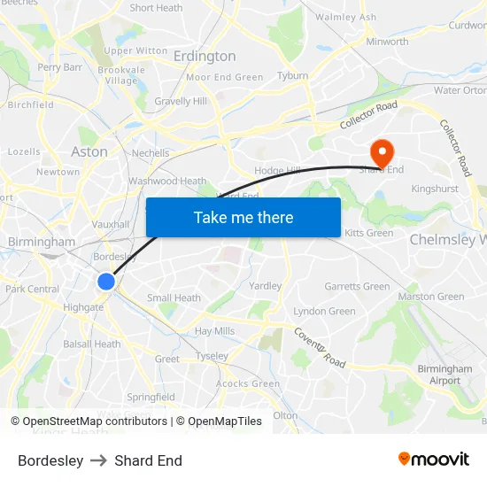 Bordesley to Shard End map