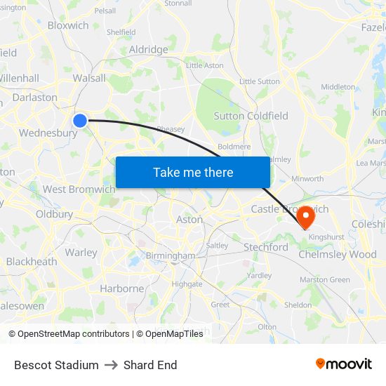 Bescot Stadium to Shard End map