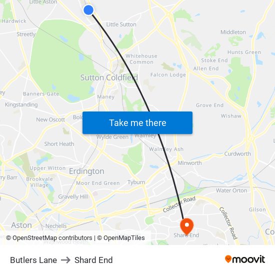 Butlers Lane to Shard End map