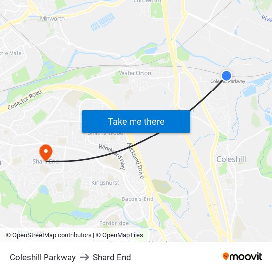 Coleshill Parkway to Shard End map