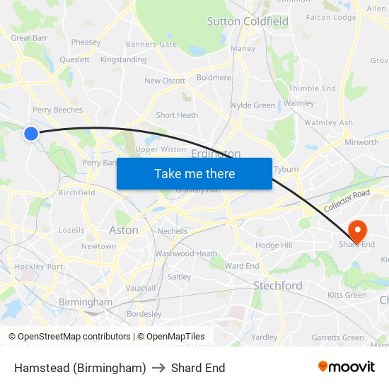 Hamstead (Birmingham) to Shard End map