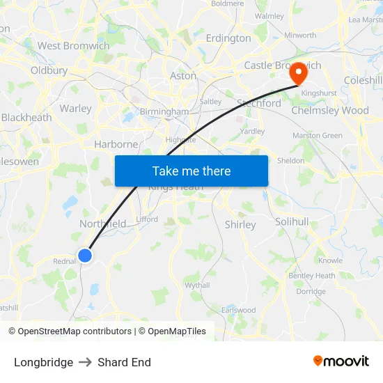 Longbridge to Shard End map
