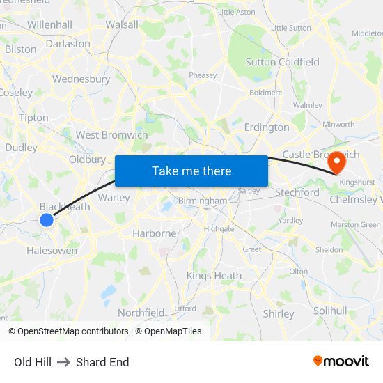 Old Hill to Shard End map