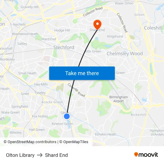 Olton Library to Shard End map
