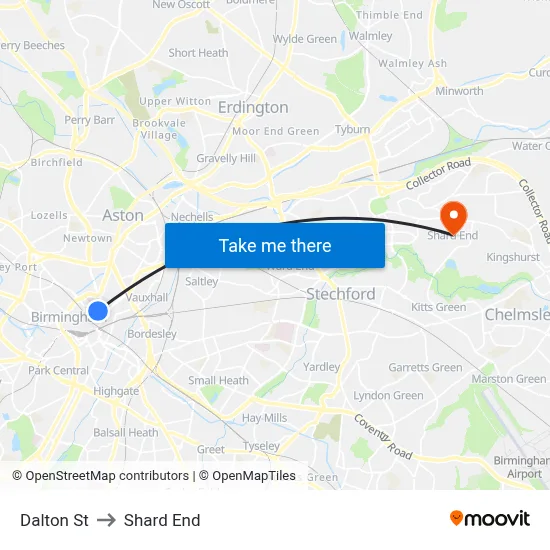 Dalton St to Shard End map