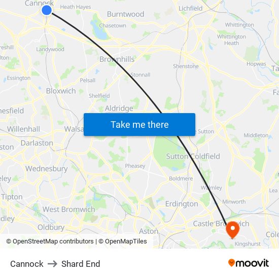 Cannock to Shard End map