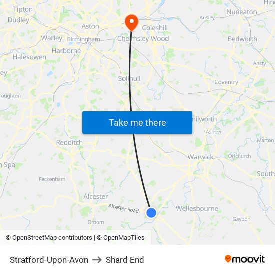 Stratford-Upon-Avon to Shard End map