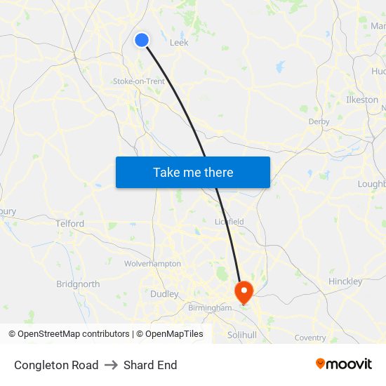 Congleton Road to Shard End map