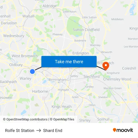 Rolfe St Station to Shard End map