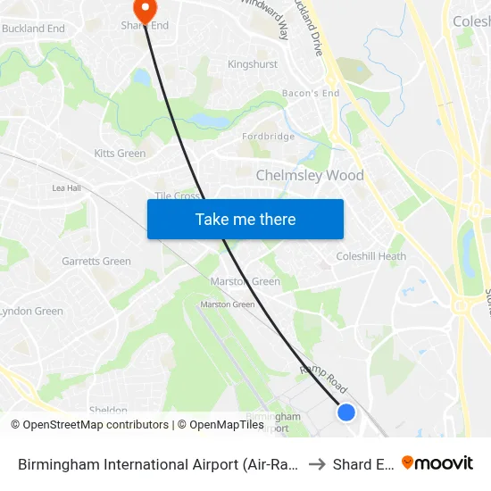 Birmingham International Airport (Air-Rail Link) to Shard End map