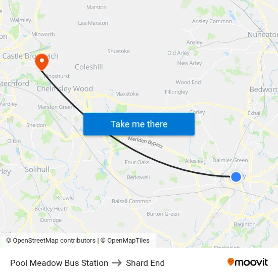 Pool Meadow Bus Station to Shard End map