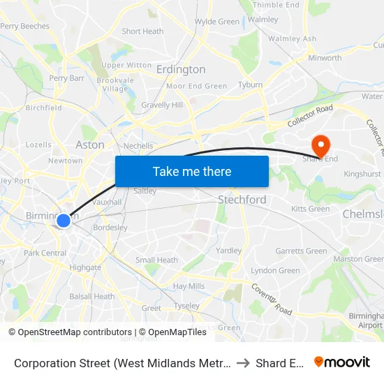 Corporation Street (West Midlands Metro) to Shard End map